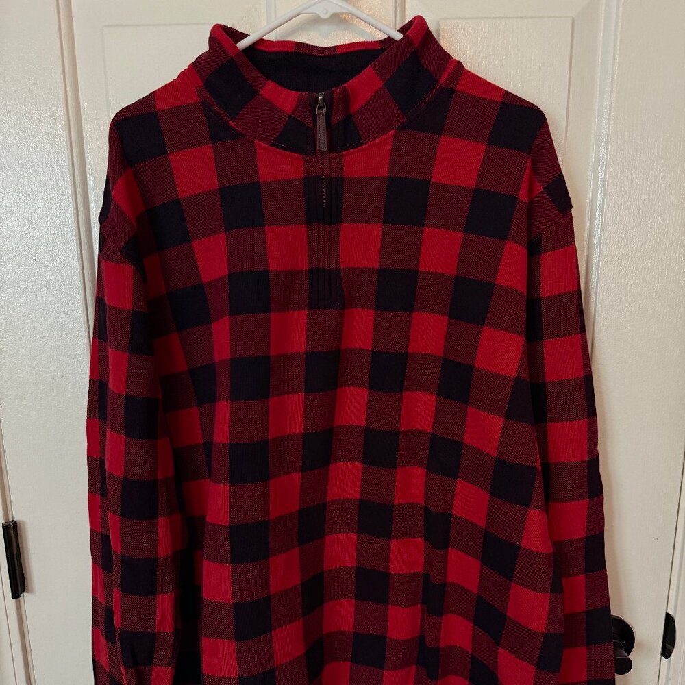 Lands' End men red and black buffalo check quarter zip - size XL - never worn!